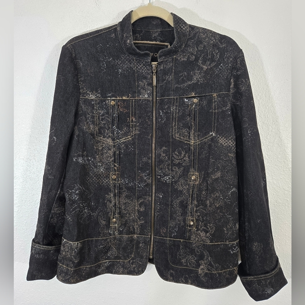 Coldwater Creek Denim Jacket Black Gold‎ Lightweight Outerwear Work Travel, 8